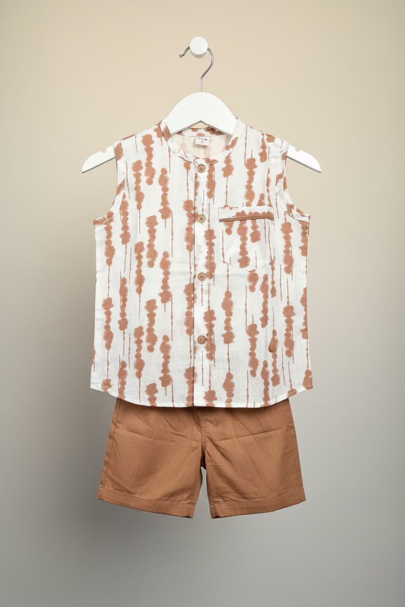 Kids Printed Sleeveless Top & Elastic Shorts Set
