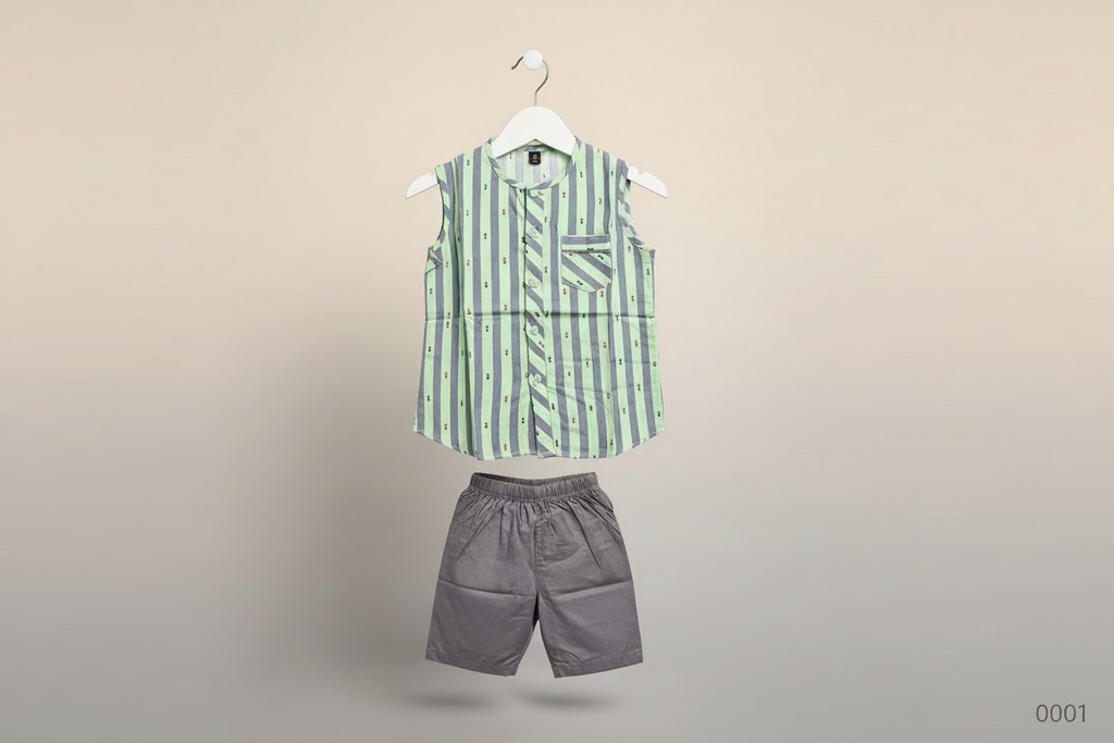 Kids Striped Sleeveless Top & Elastic Shorts Set 0001