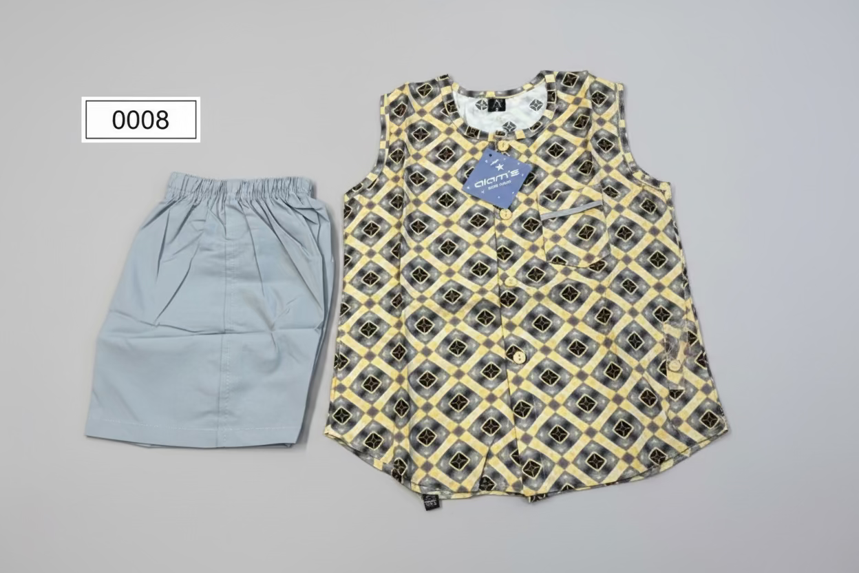 Kids Geometric Print Cotton Top & Shorts Set 0008