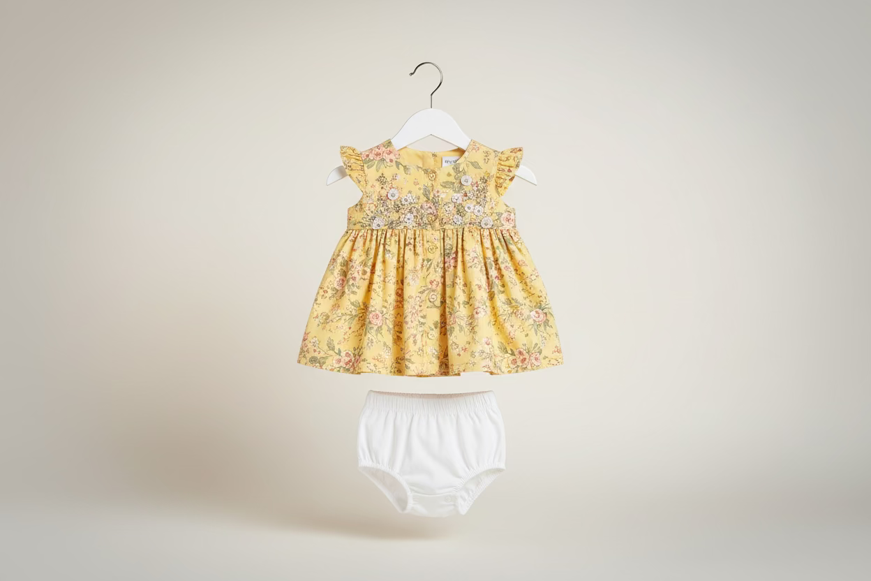 Baby Girl Floral Printed Cotton Dress Set with Bloomers 99