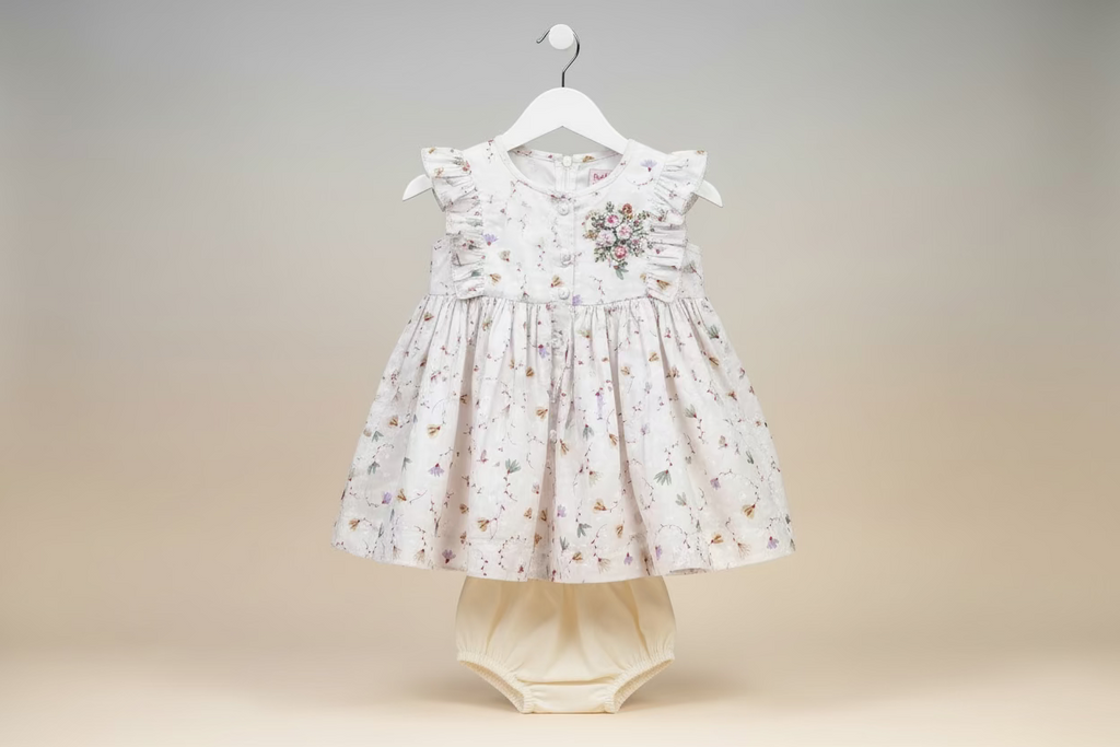 Baby Girl Floral Printed Cotton Dress Set with Bloomers 99