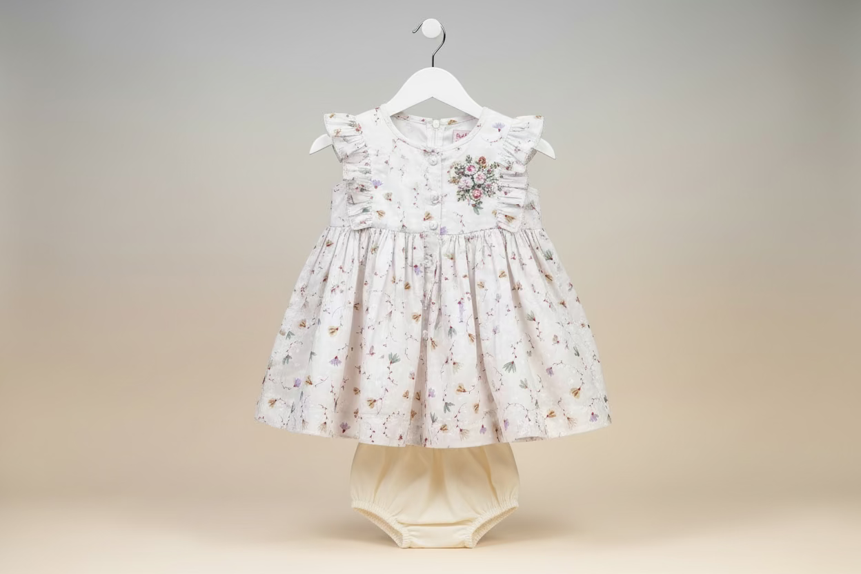 Baby Girl Floral Printed Cotton Dress Set with Bloomers 99