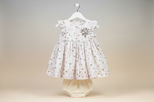 Baby Girl Floral Printed Cotton Dress Set with Bloomers 99