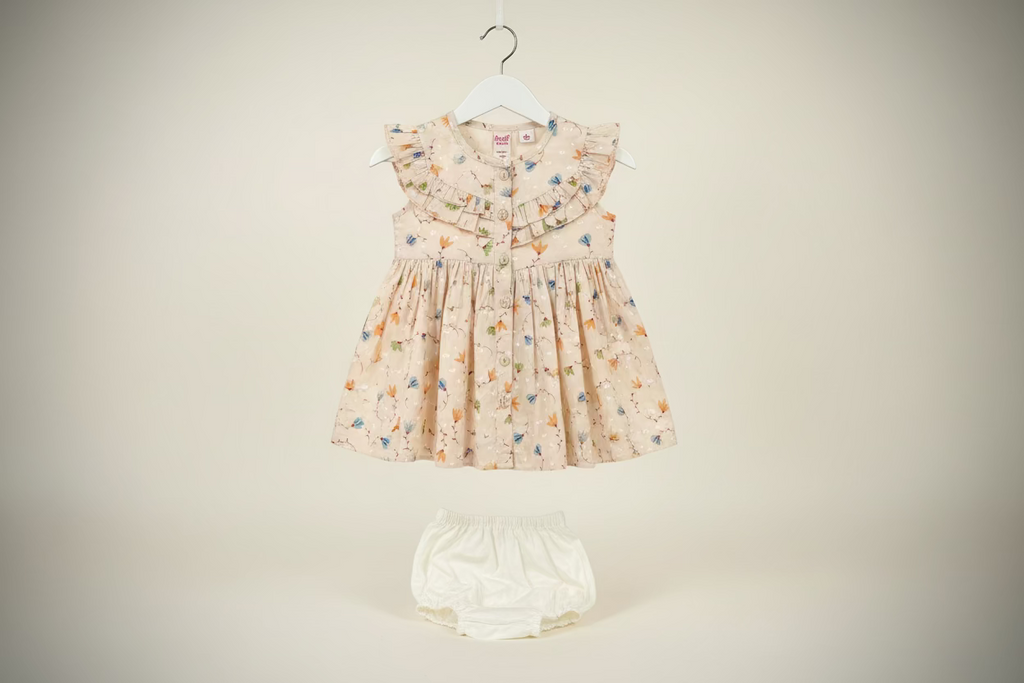 Baby Girl Floral Printed Cotton Dress Set with Bloomers 99