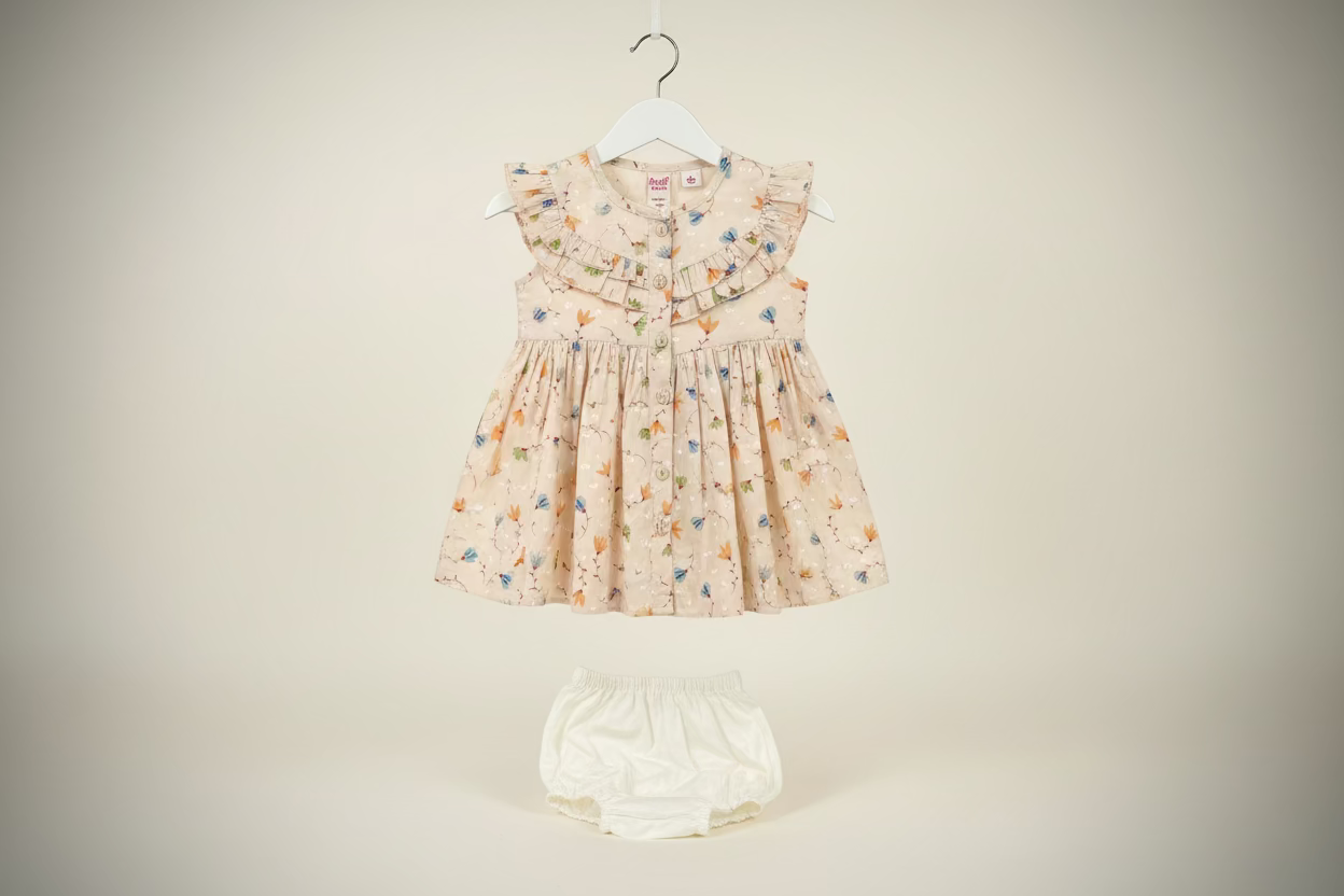 Baby Girl Floral Printed Cotton Dress Set with Bloomers 99