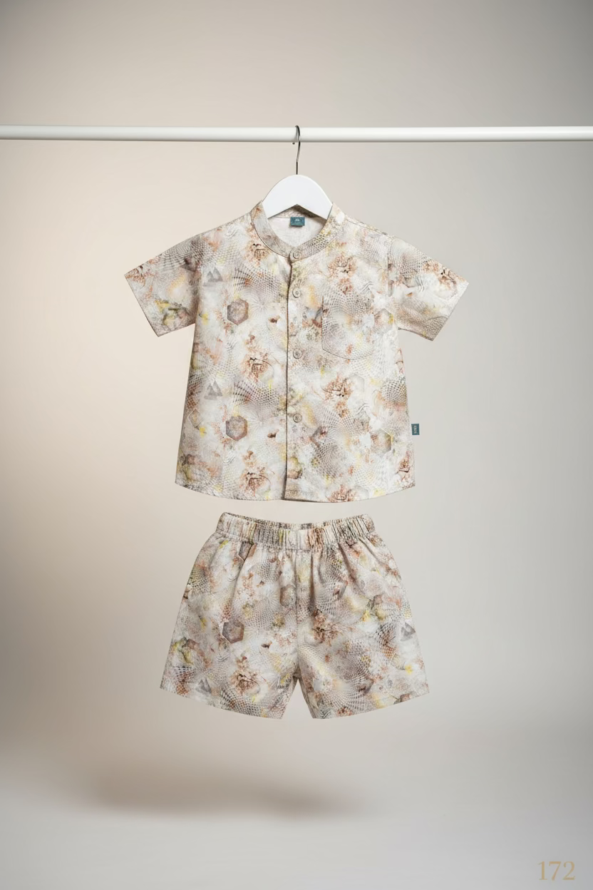 Baby Boys Printed Cotton Shirt & Shorts Set –172