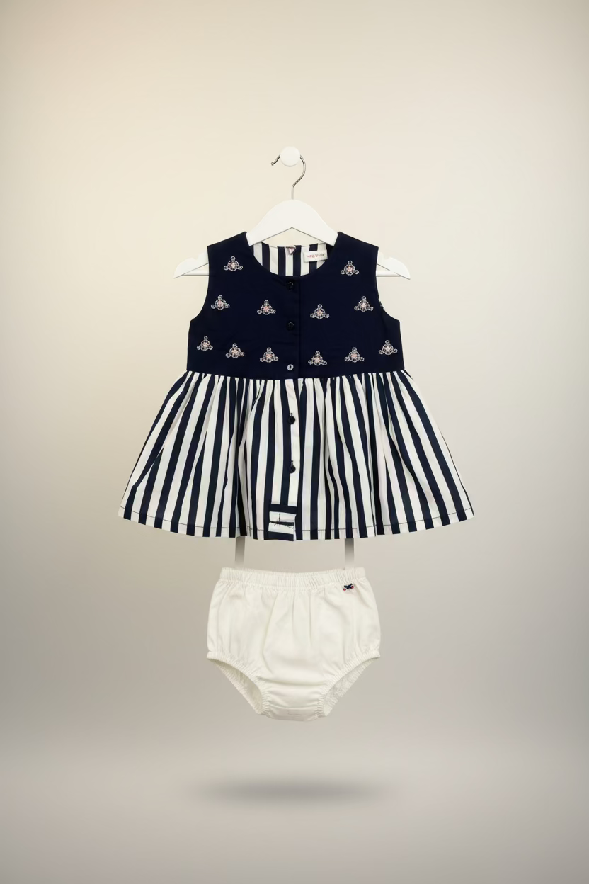 Girls Striped Skirt & Embroidered Top with Inner Shorts Set-98