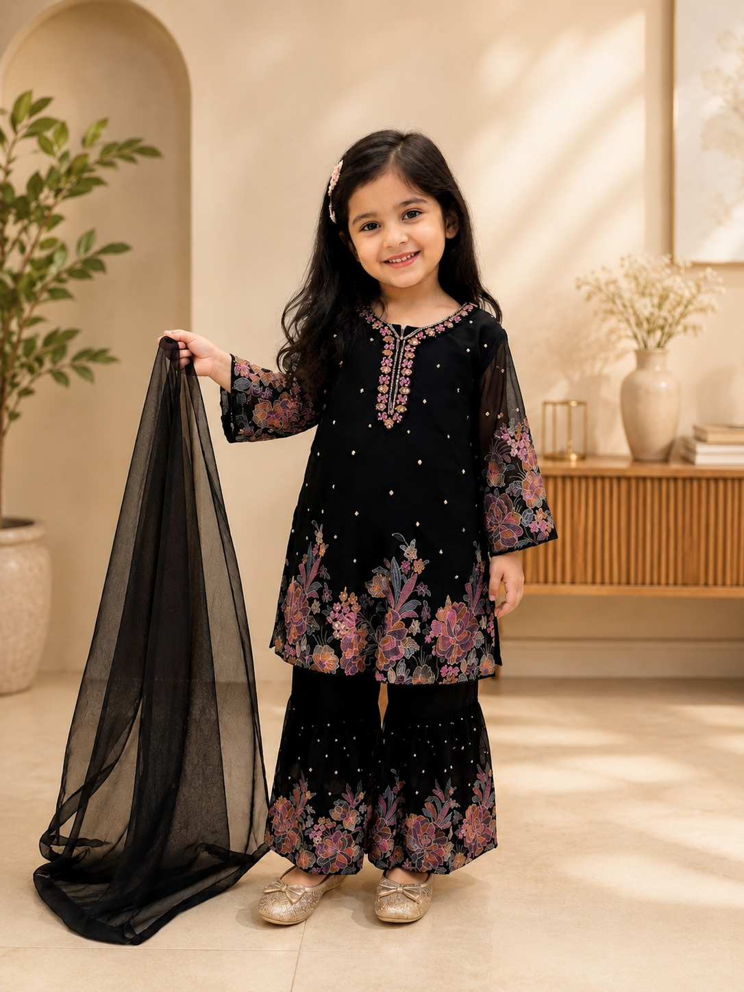 Girls Embroidered Kurta & Palazzo Set 044