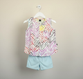 Girls Zigzag Printed Sleeveless Top & Shorts Co-Ord Set-178