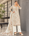Premium Ivory Beige Floral Printed Three Piece Set with – C599