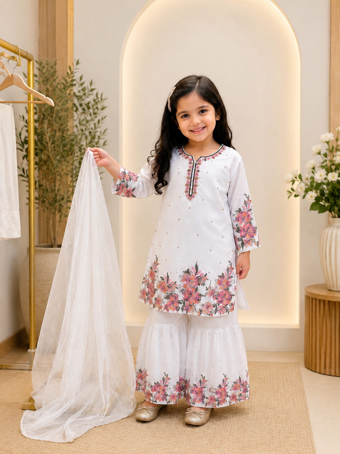 Girls Embroidered Kurta & Palazzo Set 044