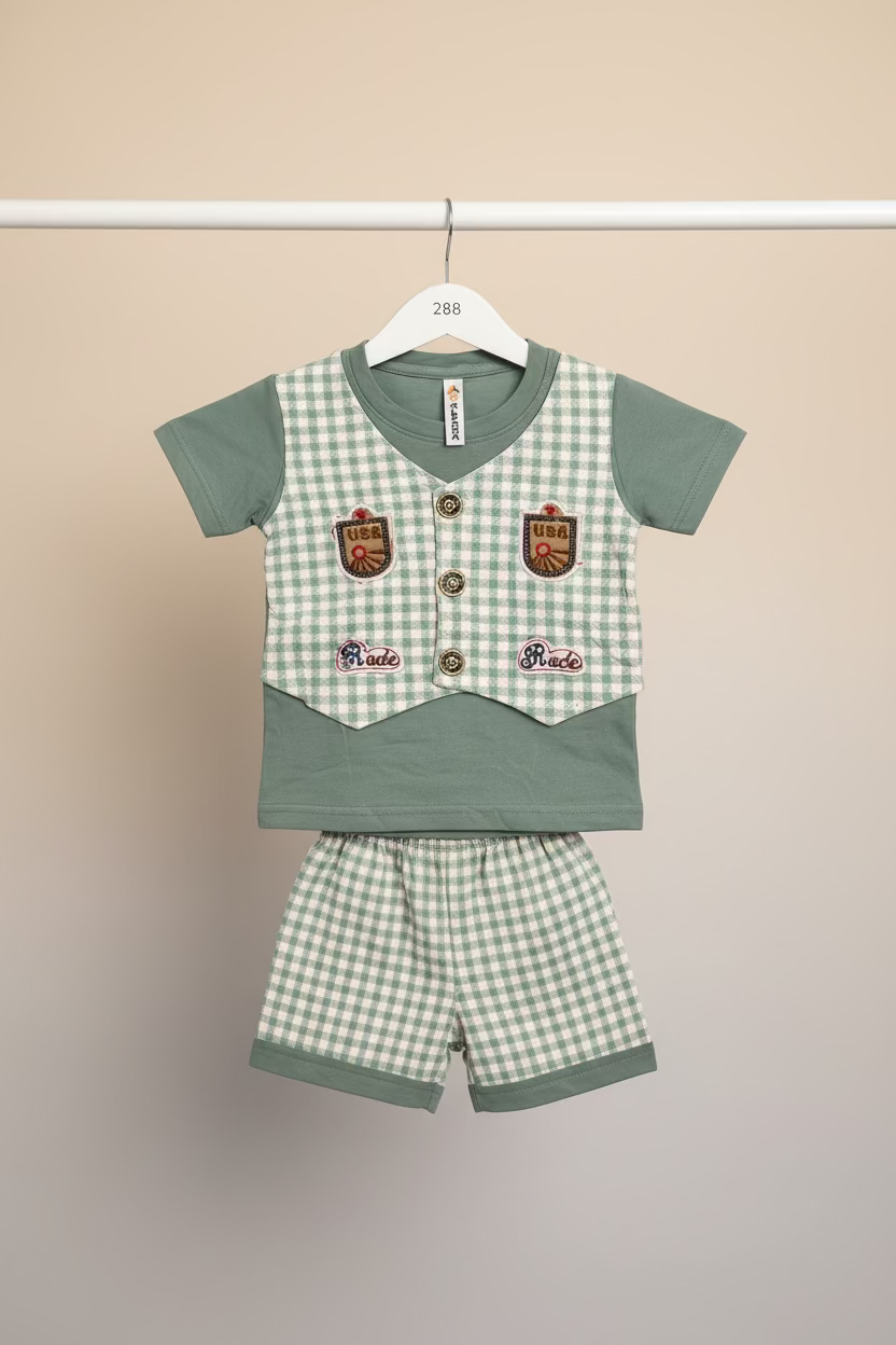 Kids Checkered T-Shirt & Shorts Set-288