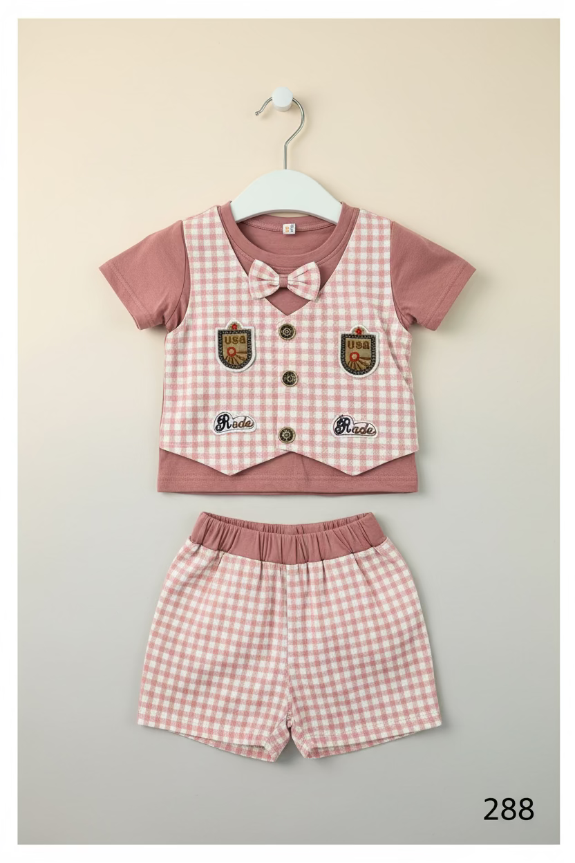 Kids Checkered T-Shirt & Shorts Set-288