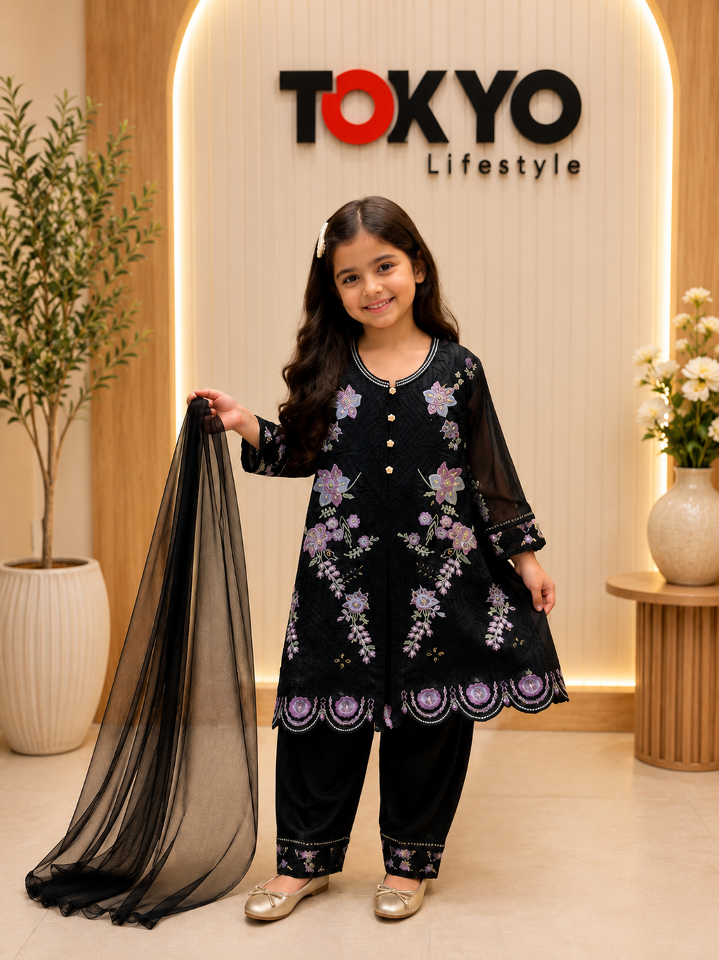 Girls Floral Embroidered 3 Piece-C105