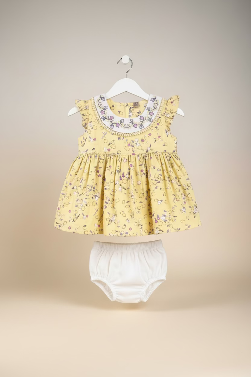 Girls Floral Embroidered Cotton Top & Shorts Set-109