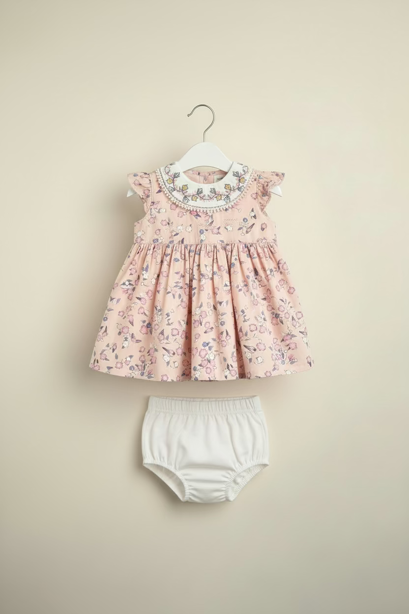 Girls Floral Embroidered Cotton Top & Shorts Set-109