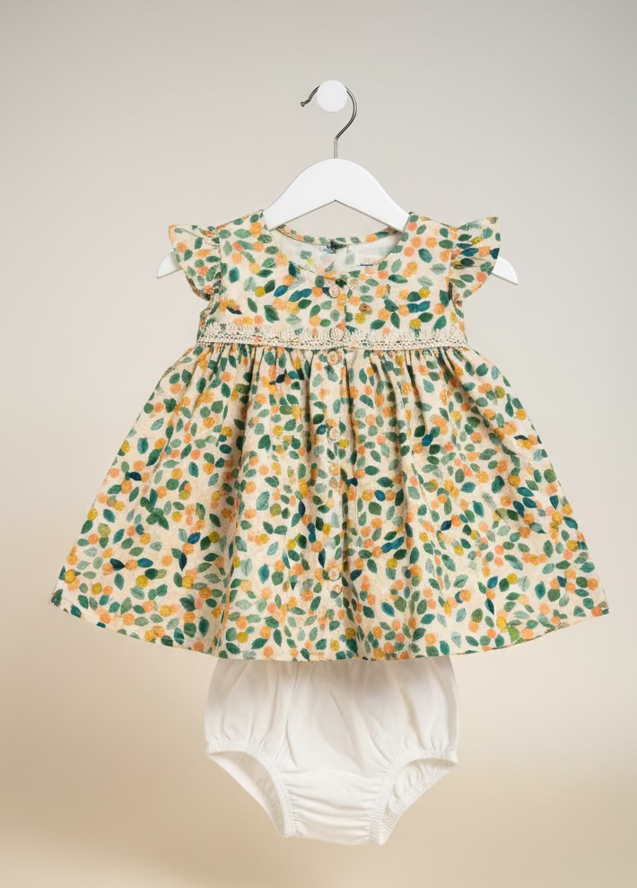 Girls Floral Leaf Print Sleeveless Top & Bloomer Set-99
