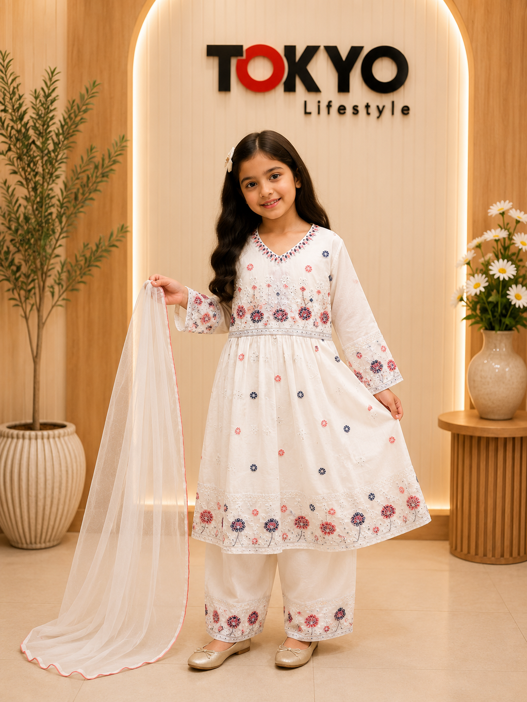 Floral Embroidered White Ethnic Kurti 039