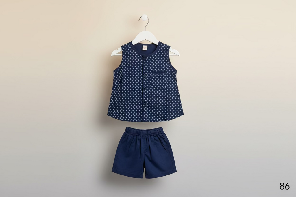 Girls Printed Top & Shorts Set – Classic Navy Blue-86