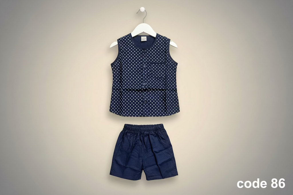 Girls Printed Top & Shorts Set – Classic Navy Blue-86