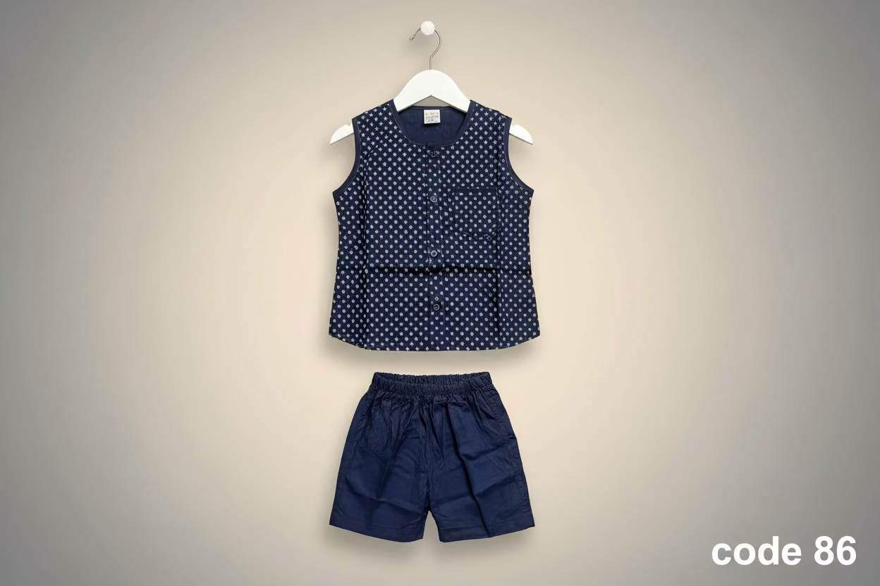 Girls Printed Top & Shorts Set – Classic Navy Blue-86