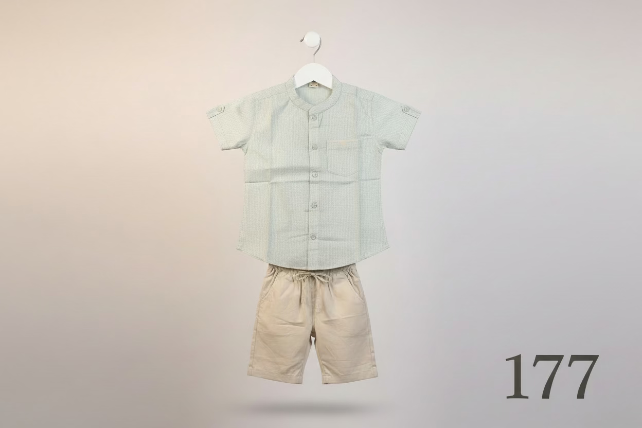 Kids Printed Short Sleeve Shirt & Elastic Waist Short Set-177