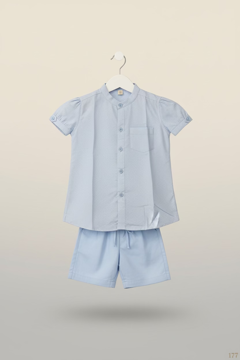 Kids Printed Short Sleeve Shirt & Elastic Waist Short Set-177