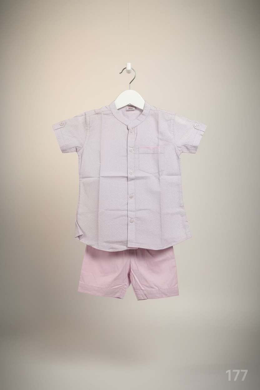 Kids Printed Short Sleeve Shirt & Elastic Waist Short Set-177