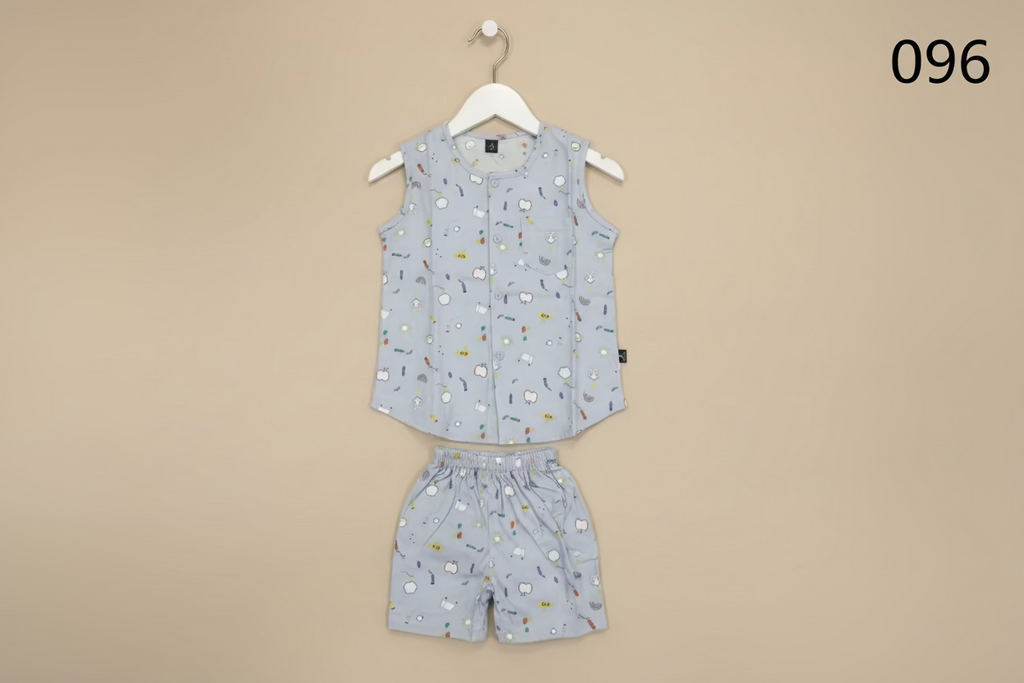 Kids Sleeveless Printed Vest & Shorts Set – 096