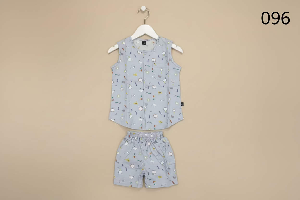 Kids Sleeveless Printed Vest & Shorts Set – 096