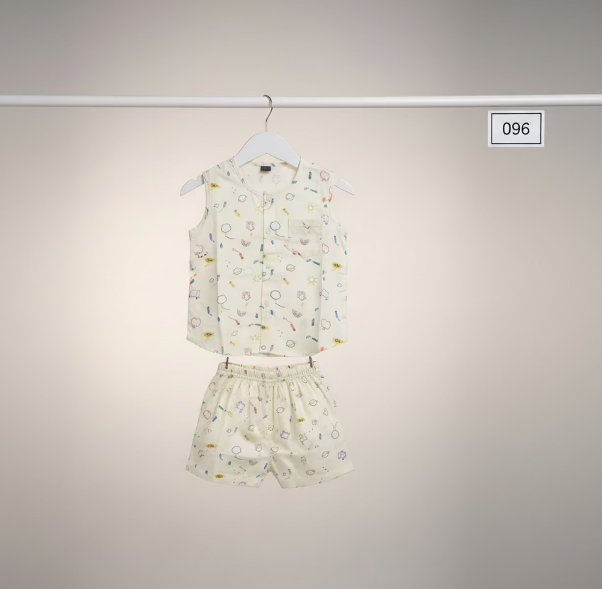Kids Sleeveless Printed Vest & Shorts Set – 096