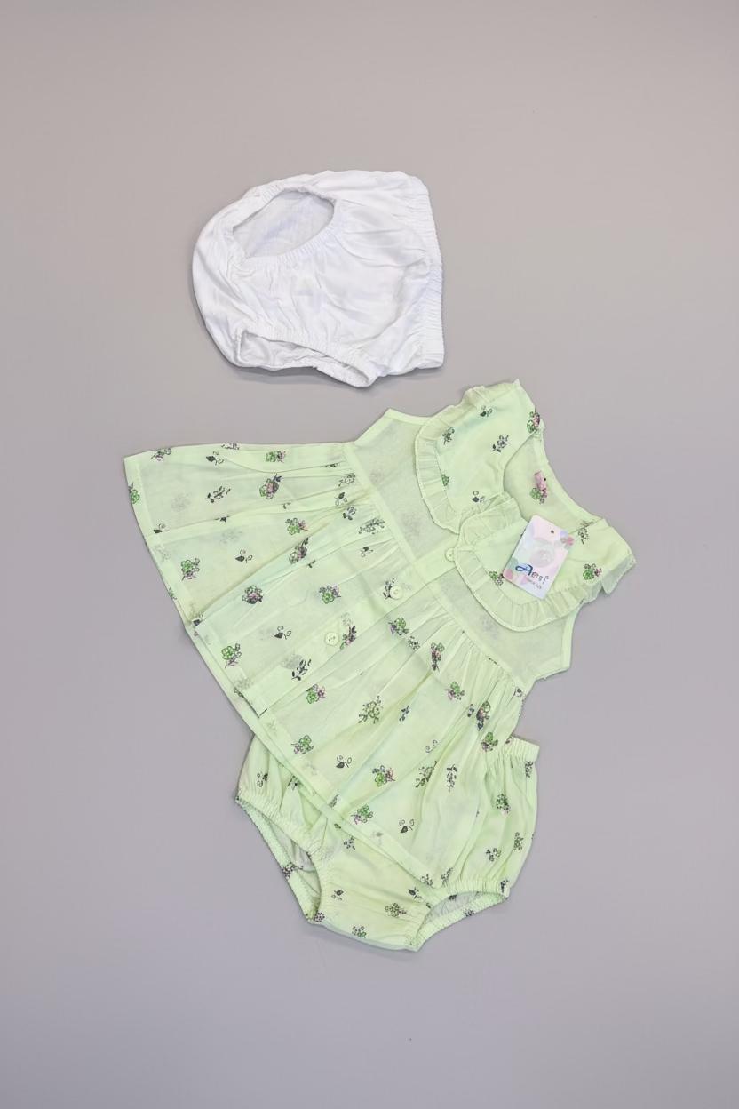 Baby Girls Floral Cotton Frock Set with Inner Shorts-89
