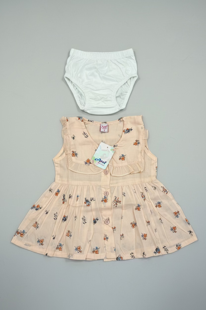Baby Girls Floral Cotton Frock Set with Inner Shorts-89