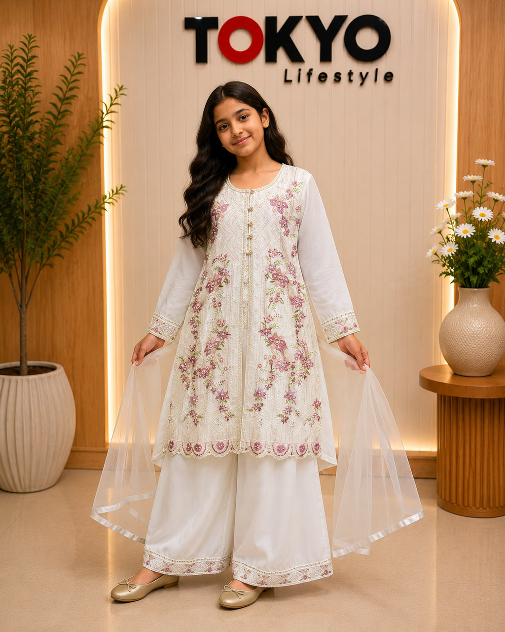 Girls Floral Embroidered 3 Piece-C106