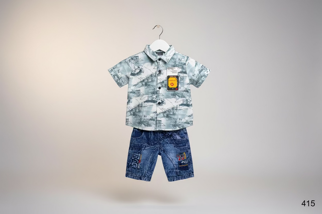 Kids Premium Printed Shirt & Denim Jogger Set-415