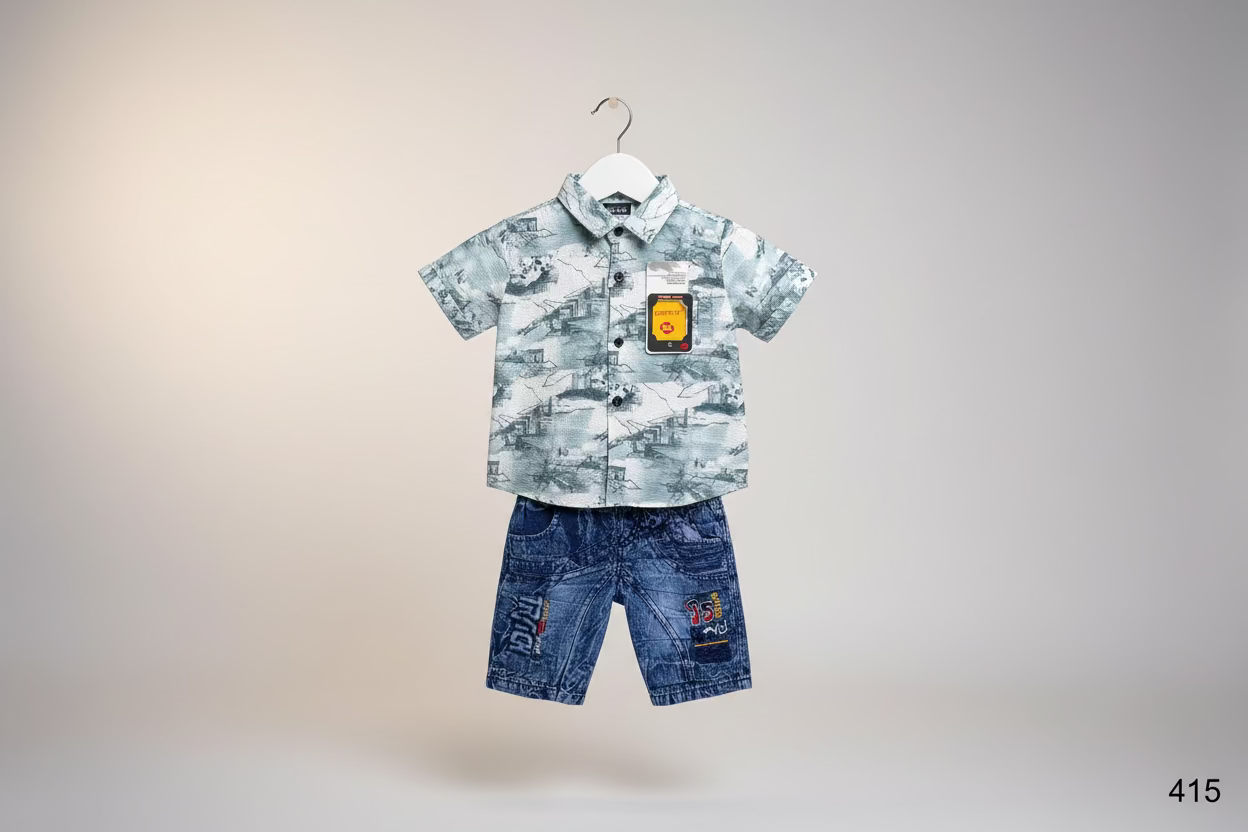 Kids Premium Printed Shirt & Denim Jogger Set-415