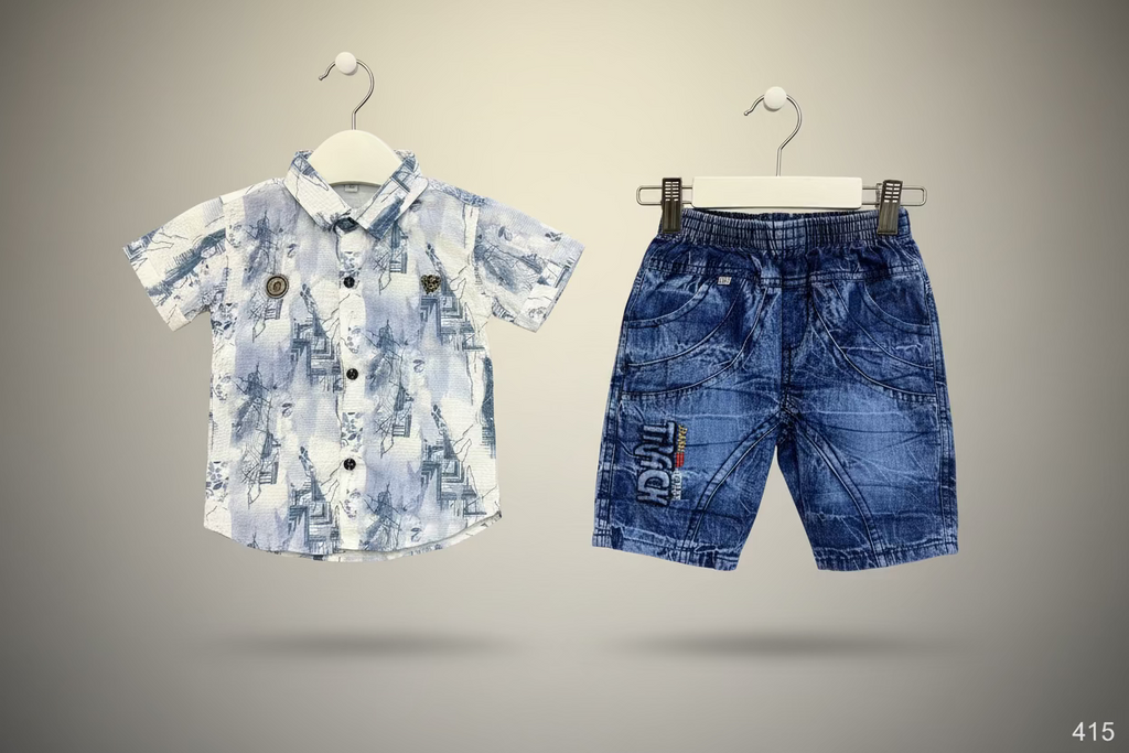 Kids Premium Printed Shirt & Denim Jogger Set-415