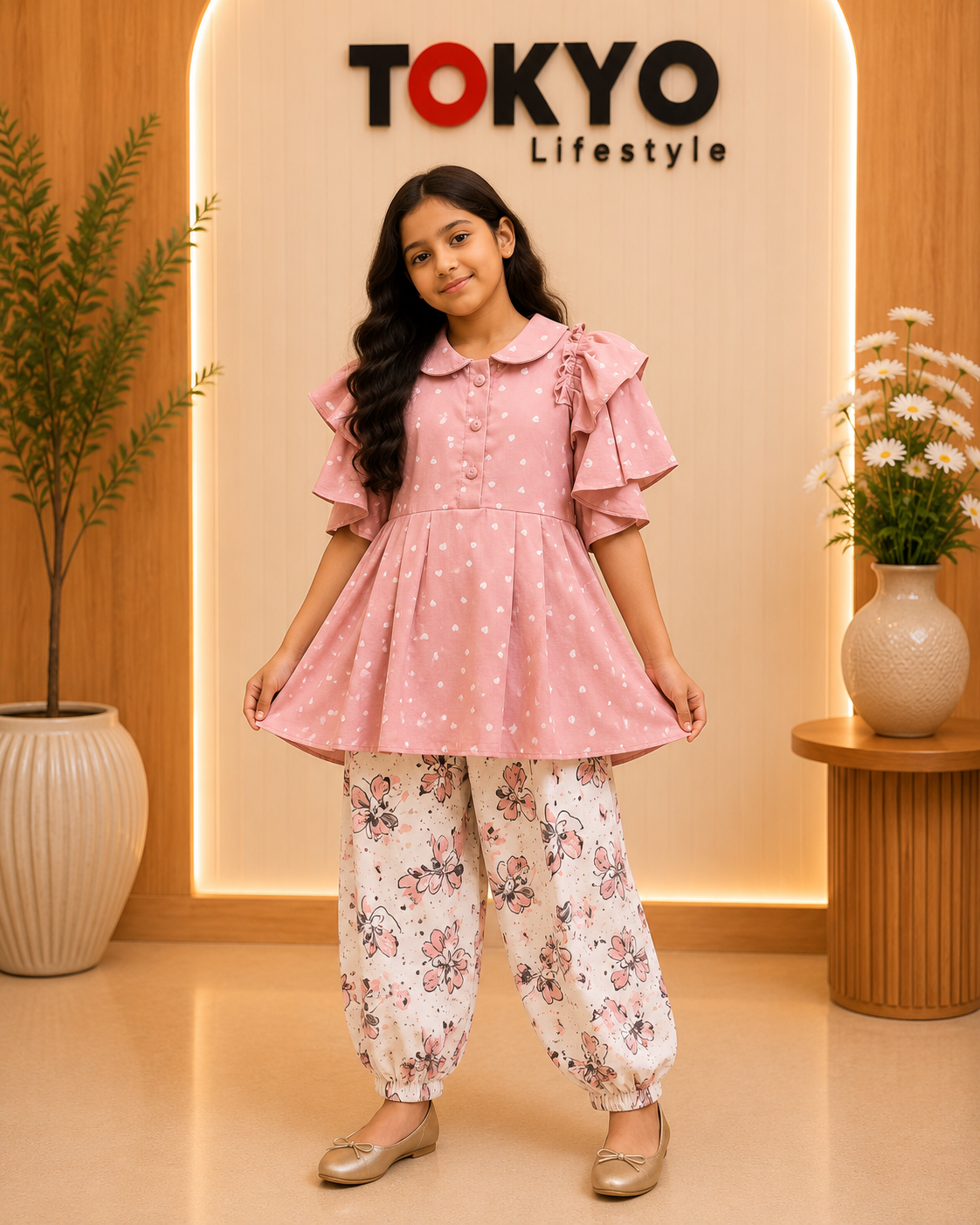 Baby Girls Heart Print Top & Floral Bottom 2-Piece Set..151.