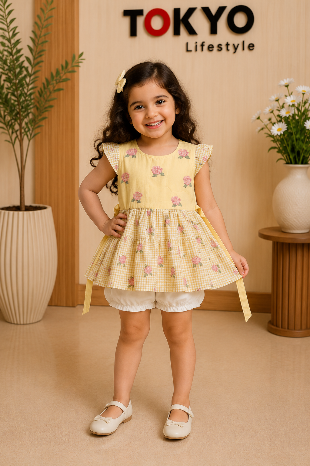 Baby Girl Floral Checkered Frock Dress with Diaper Cover Set198