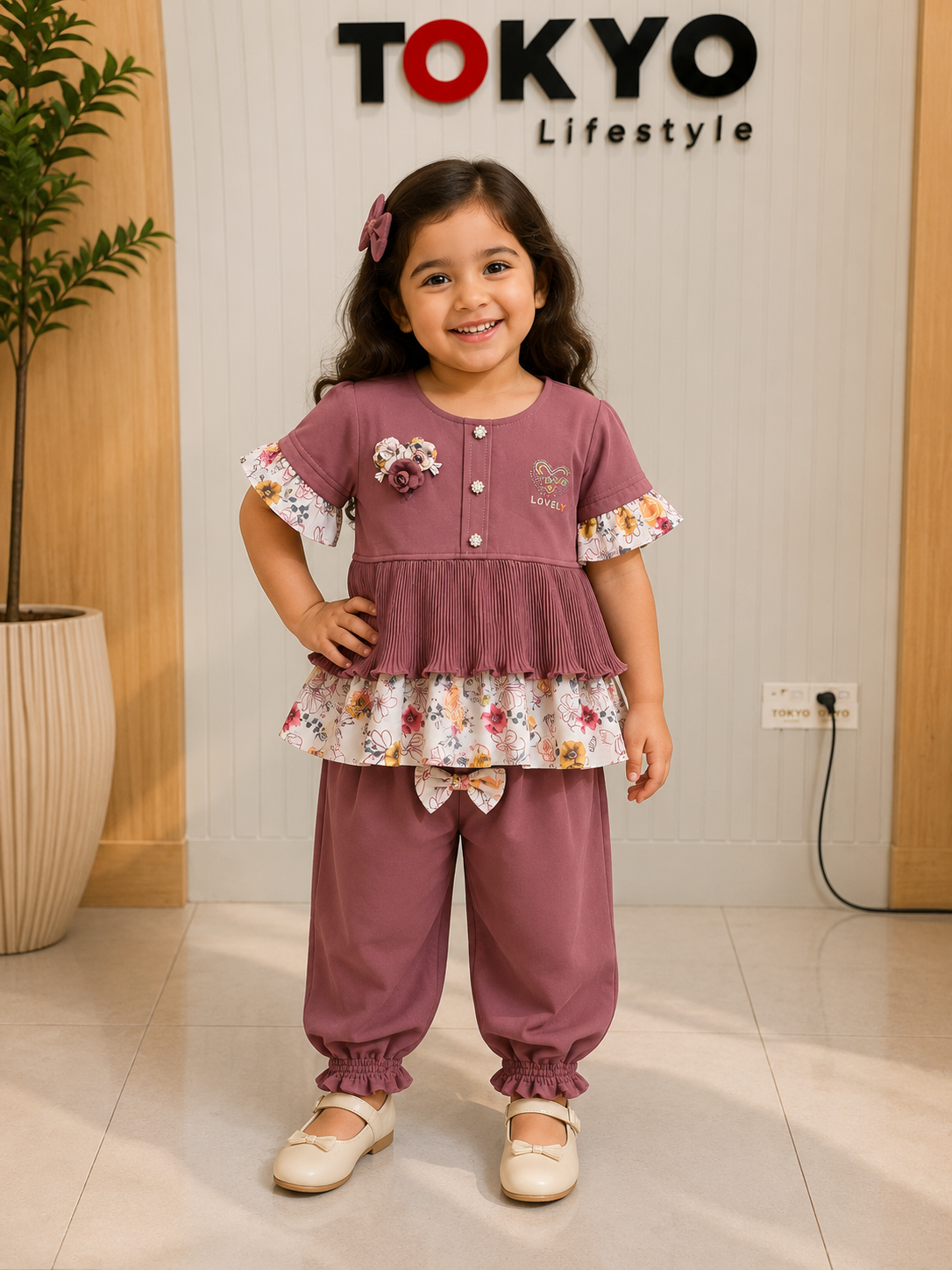 Girls Floral Peplum Top & Palazzo Set A89
