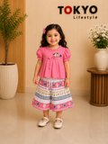 Girls Floral Pleated Skirt Set with Bow Detail Top.148..