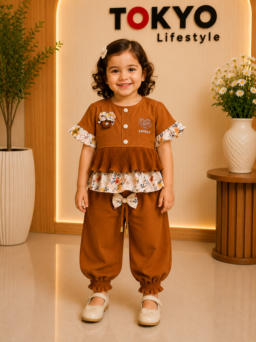 Girls Floral Peplum Top & Palazzo Set A89