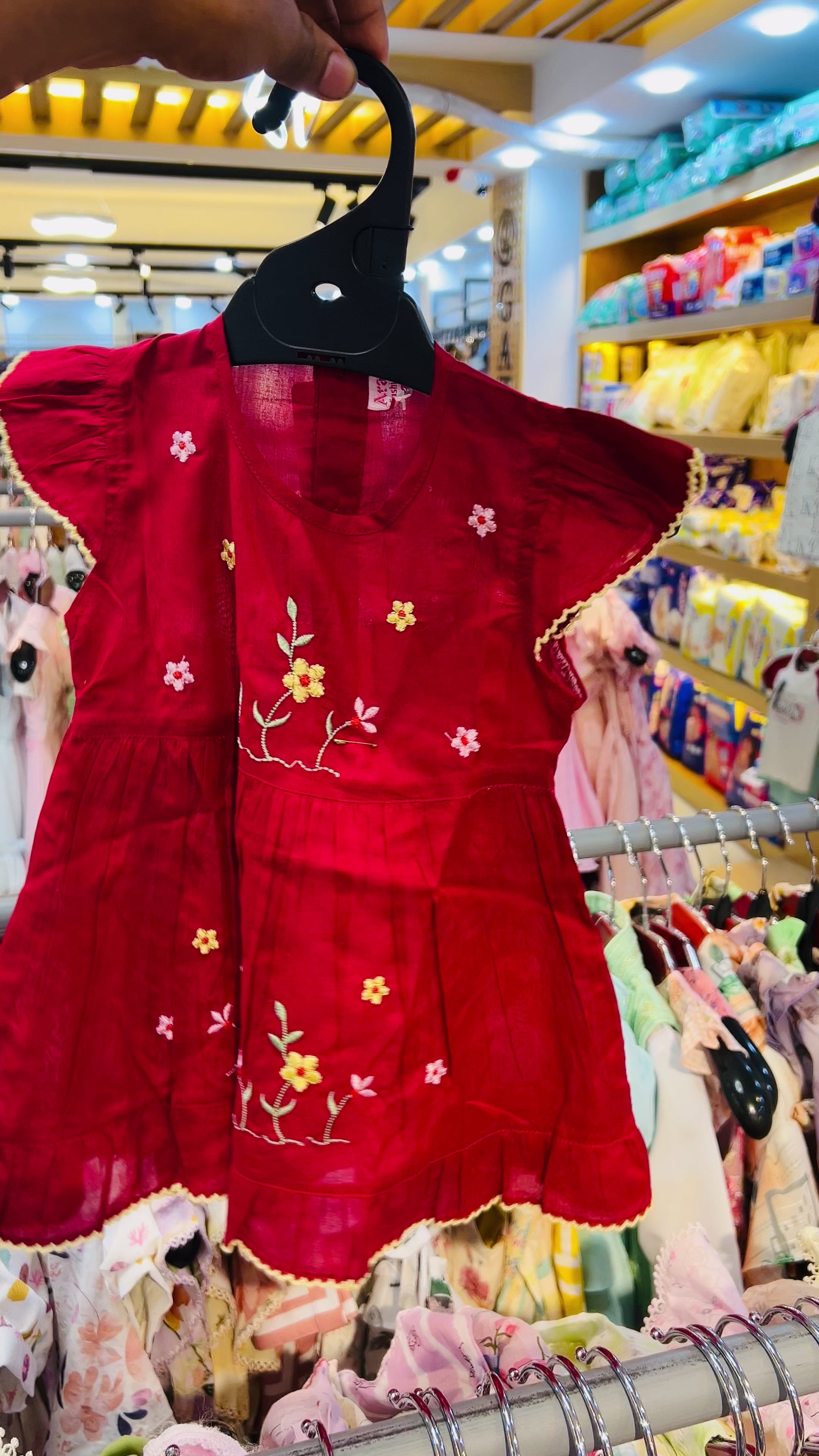 Baby Girl Floral Embroidered Cotton Frock and Diaper Cover Set 1408