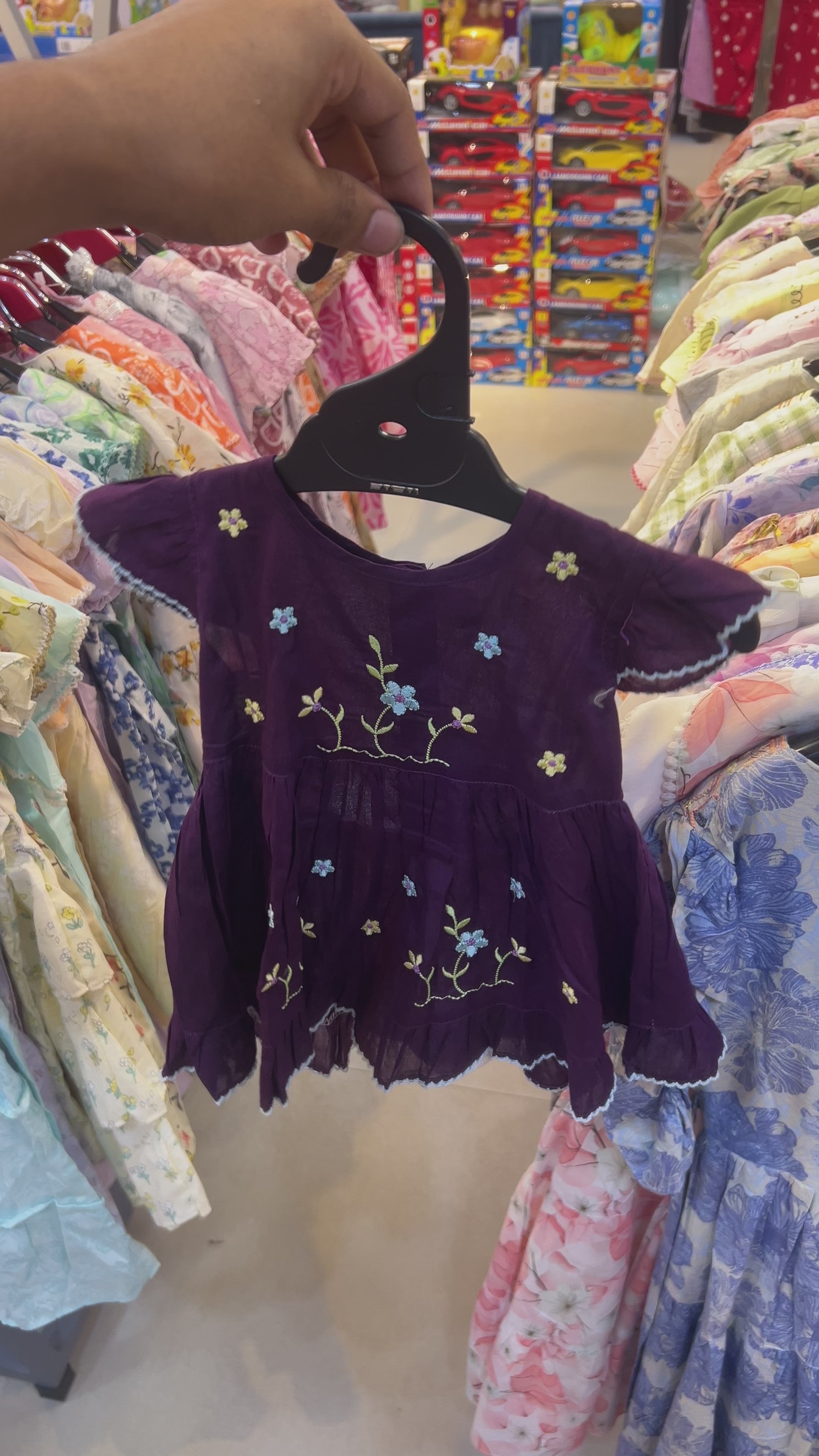 Baby Girl Floral Embroidered Cotton Frock and Diaper Cover Set 1408