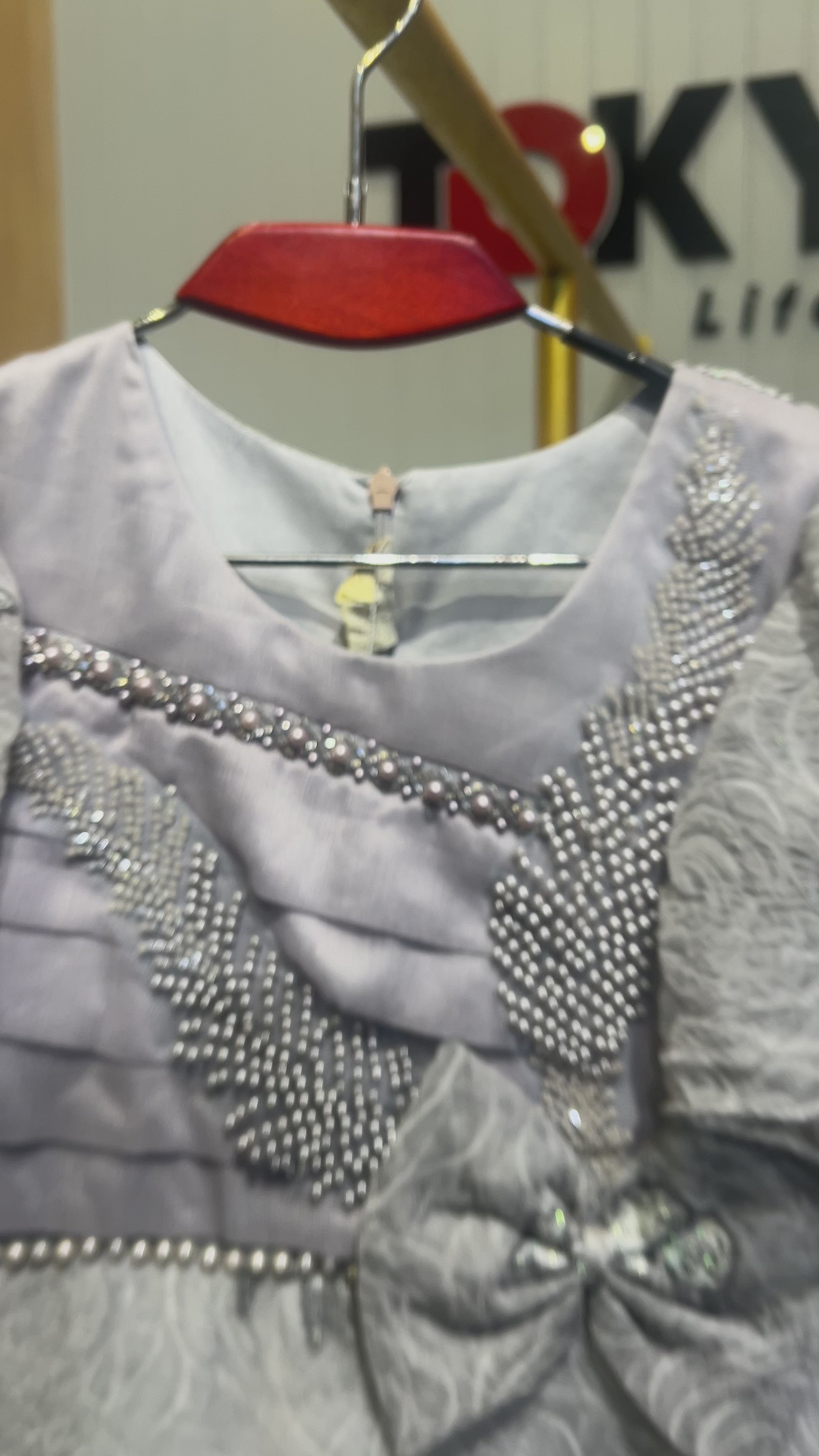 Girls Elegant Pearl Embroidered Party Dress 027