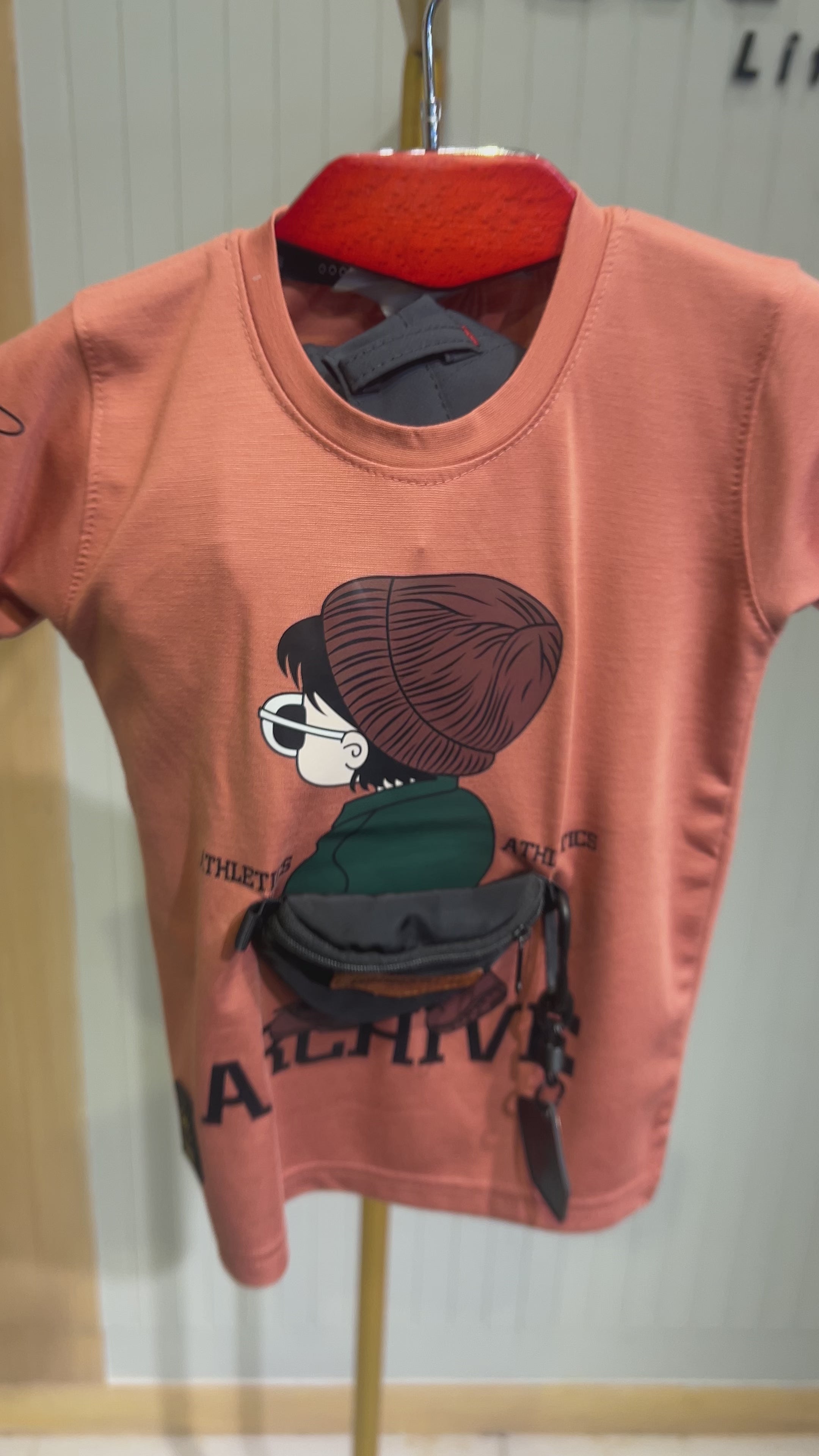 Boys “ARCHIVE Athletics” Graphic T-Shirt & Cargo Jogger Set (With Mini Crossbody Pouch) 336