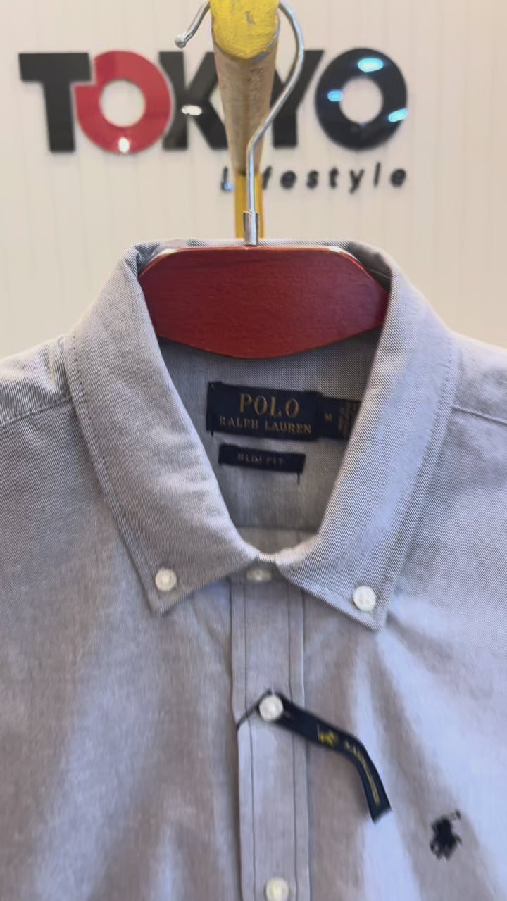 Premium Solid LOGO Oxford Cotton Shirt RLS Grey 207
