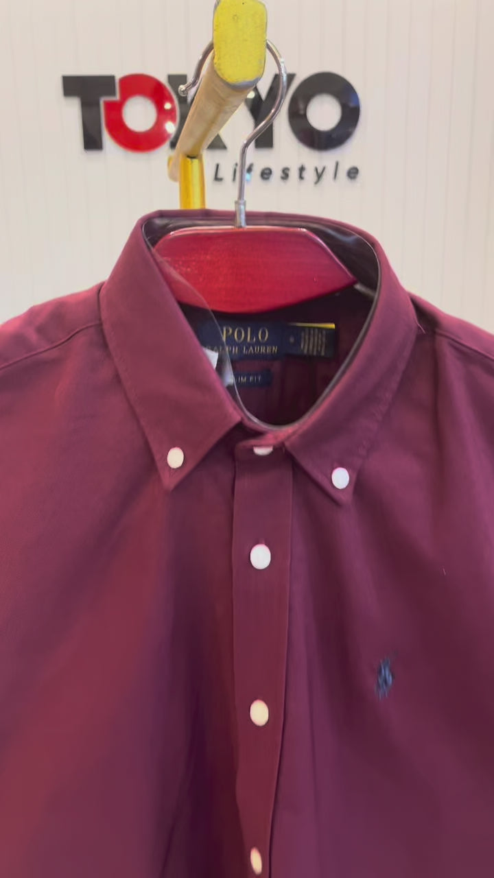 Premium Solid LOGO Oxford Cotton Shirt RLS Maroon 206