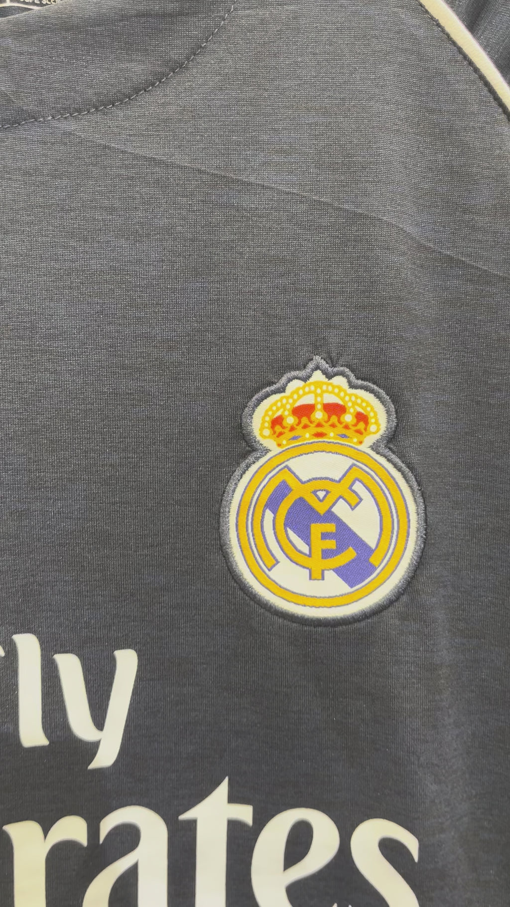 Real Madrid Grey Heather Football Jersey (Fly Emirates) – Navy Trim