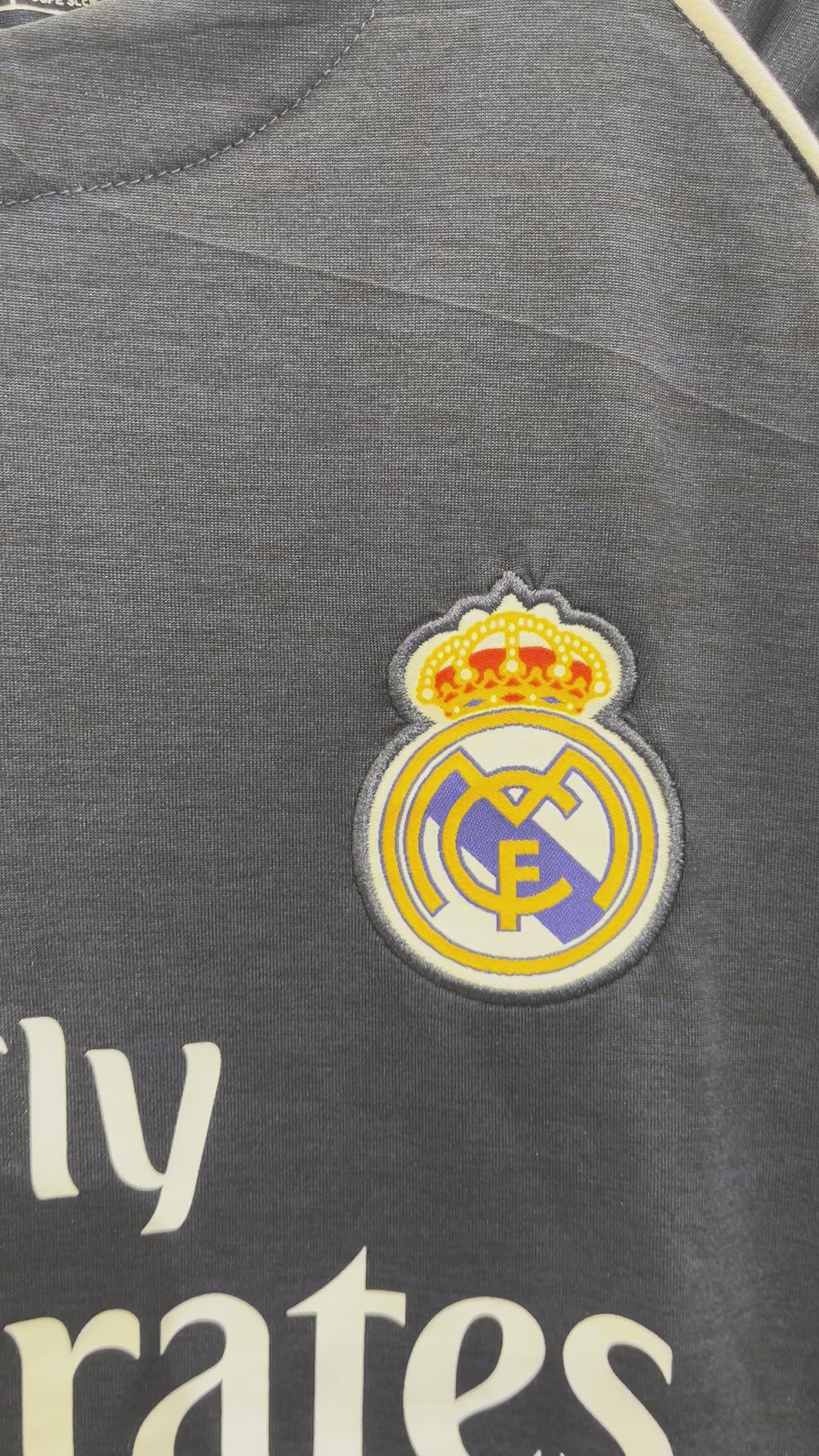 Real Madrid Grey Heather Football Jersey (Fly Emirates) – Navy Trim